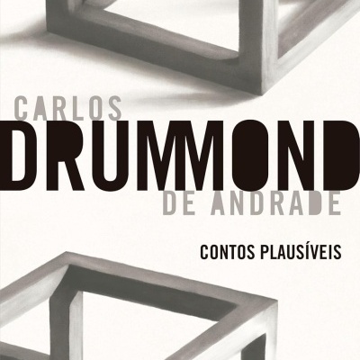 Capa de livro com cubos cinza e texto Carlos Drummond de Andrade Contos Plausíveis