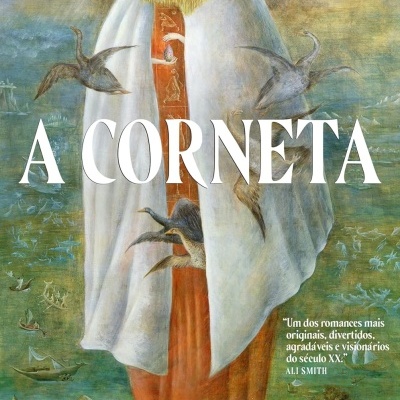 Capa do livro A Corneta com ilustração de figura humana e aves voando