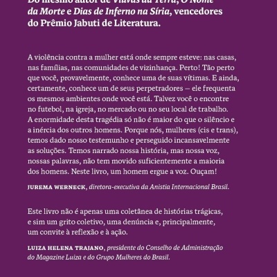 Capa traseira de livro roxa com texto em português e código de barras