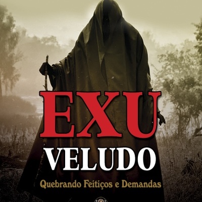 Capa de livro com figura encapuzada em manto negro e texto Exu Veludo