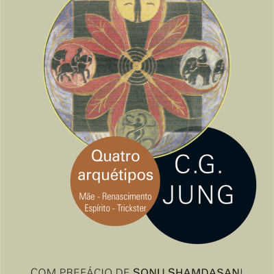Capa de livro Quatro arquétipos de C.G. Jung em fundo bege com figuras e texto