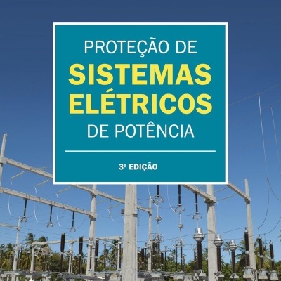 Capa de livro sobre proteção de sistemas elétricos de potência com subestação elétrica ao fundo