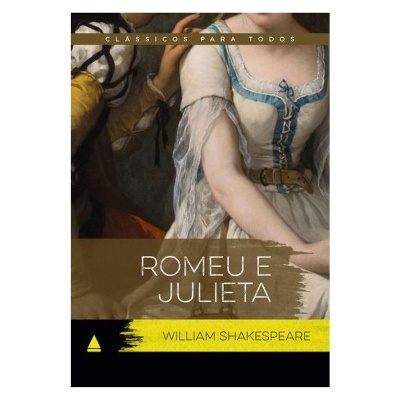 Capa do livro Romeu e Julieta com ilustração de personagens em roupas antigas
