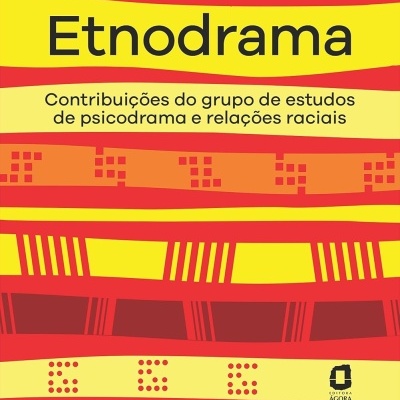 Capa do livro Etnodrama com padrões gráficos em amarelo, vermelho e laranja
