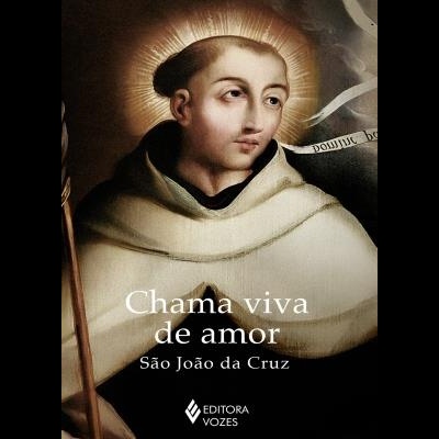 Capa de livro com pintura de São João da Cruz e título Chama viva de amor.
