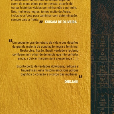 Parte traseira de livro amarelo com texto em português e código de barras