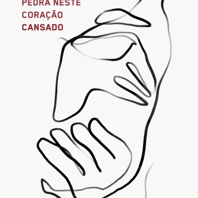 Capa de livro com desenho de duas mãos em linhas pretas e texto em vermelho e preto.