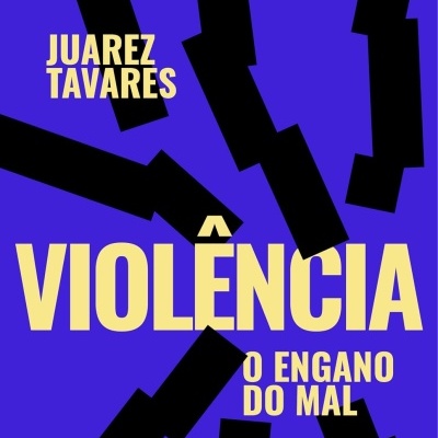 Capa de livro azul com texto amarelo e feixes pretos
