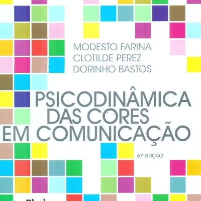 Capa de livro com quadrados coloridos e texto psico dinâmica das cores em comunicação.