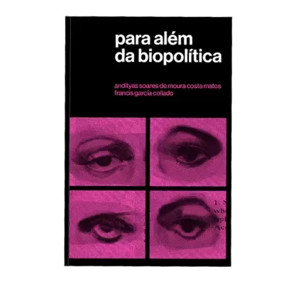 Capa preta de livro com texto branco e rosa e imagens de olhos em rosa