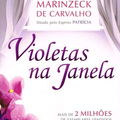 Capa de livro com título Viole tas na Janela e flores violetas