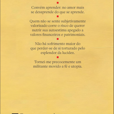 Capa traseira de livro amarelo com texto em português e logótipo da editora