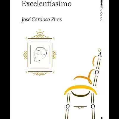 Capa do livro Dinossauro Excelentíssimo de José Cardoso Pires com design minimalista em branco, preto e dourado