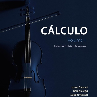 Capa de livro azul escuro com violino preto e texto de cálculo