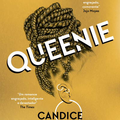 Capa de livro Queenie com ilustração de cabelo trançado e texto em fundo amarelo