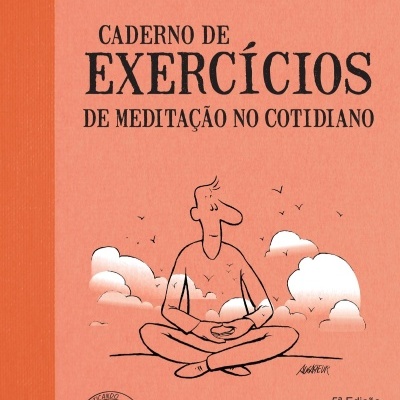 Capa de livro cor de salmão com título e ilustração de pessoa meditando