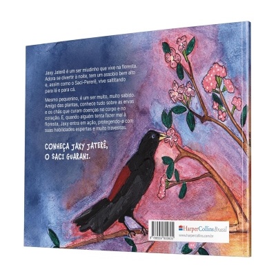 Capa de livro infantil com ilustração de pássaro e flores com texto em português