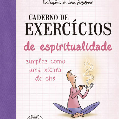 Capa de livro de exercício de espiritualidade com ilustração de pessoa e chávena