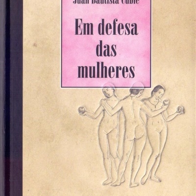 Capa de livro com título e ilustração de três mulheres nuas segurando frutos