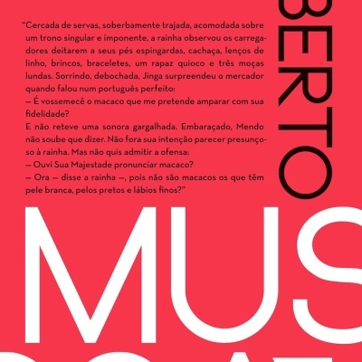 Capa de livro vermelha com texto narrativo e código de barras