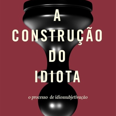 Capa de livro bordô com figura preta abstrata e texto em creme