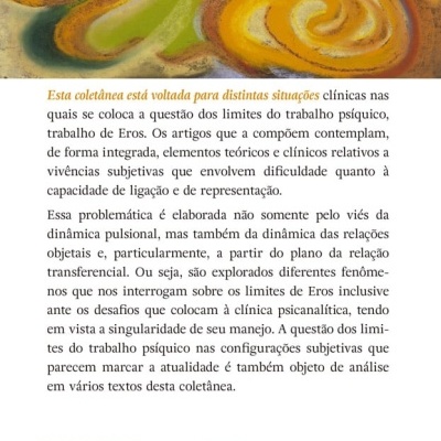 Contracapa de livro com arte abstrata em amarelo, laranja e verde, texto explicativo, código de barras e logo Blucher.