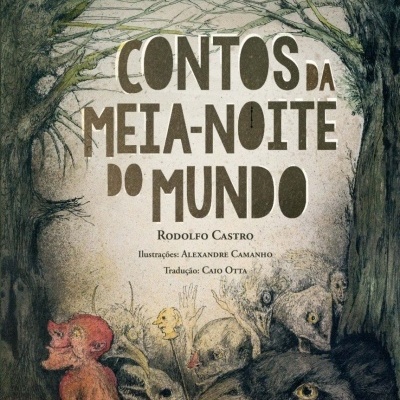 Capa de livro Contos da Meia-Noite do Mundo com ilustrações de criaturas fantásticas.