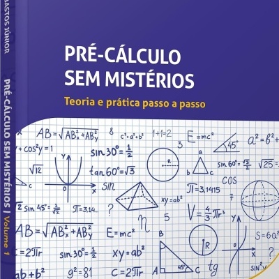 Capa de livro de pré-cálculo com fórmulas e título em azul e branco