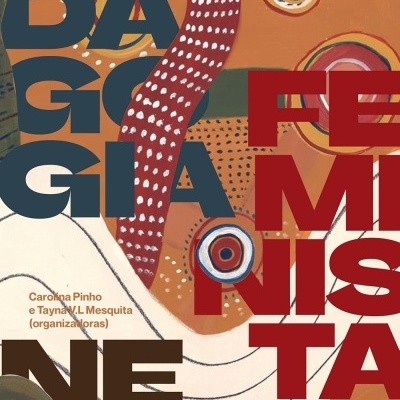 Capa de livro colorida com texto grande e elementos gráficos abstratos.