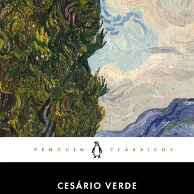 Capa de livro de poemas de Cesário Verde com pintura de árvores e céu.