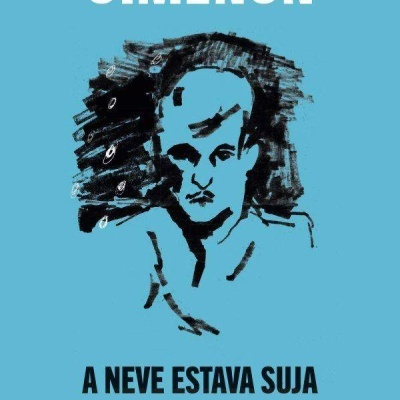 Capa de livro azul com ilustração preta e texto A NEVE ESTAVA SUJA