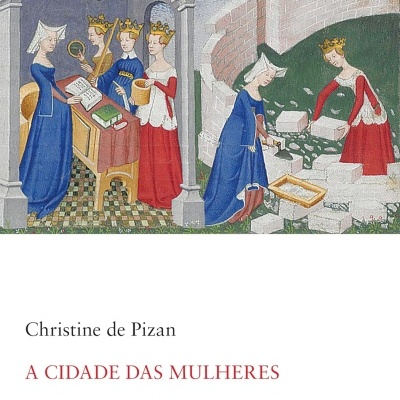 Capa do livro A CIDADE DAS MULHERES com ilustração medieval de mulheres com coroas e vestes coloridas.