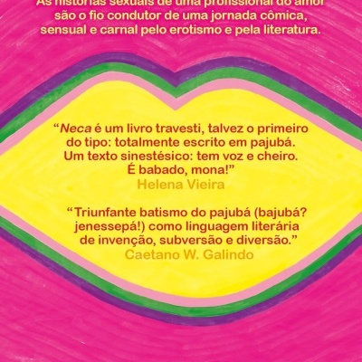 Contracapa do livro com texto em português em fundo rosa e amarelo, incluindo ISBN e código de barras.