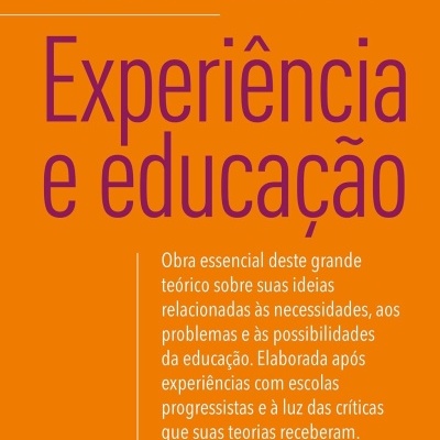 Capa de livro Experiência e educação de John Dewey com fundo laranja e texto branco e roxo