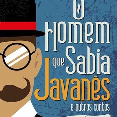 Capa de livro com título O homem que sabia Javanês e outros contos de Lima Barreto, com ilustração de homem de chapéu e pena.