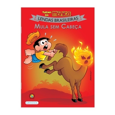 Capa de livro infantil Turma da Monica com mula sem cabeça em chamas