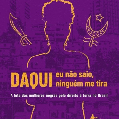 Capa de livro roxa com silhueta amarela e texto em amarelo e branco
