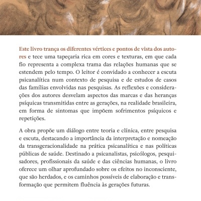 Contracapa de livro com padrão abstrato em castanho, texto em português e código de barras.