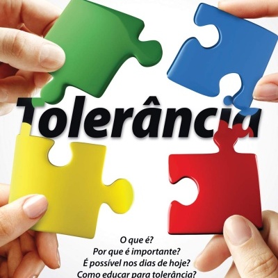 Capa de livro com peças de puzzle coloridas e título Tolerância