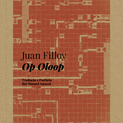 Capa de livro com design geométrico vermelho e título Juan Filloy Op Oloop.