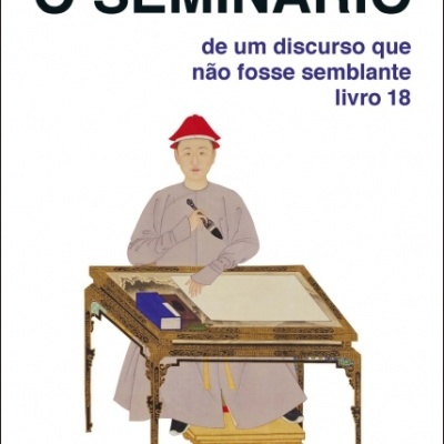 Capa do livro O SEMINÁRIO de Jacques Lacan com figura histórica à mesa e logotipo ZAHAR