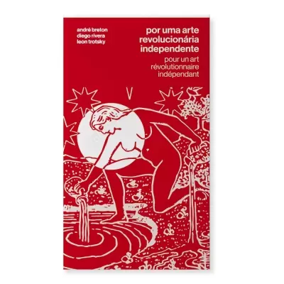 Capa de livro vermelha com ilustração branca de mulher nua ajoelhada e texto em português e francês.