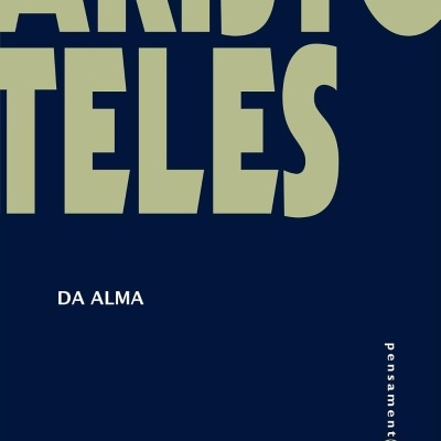 Capa de livro azul escuro com texto cinza e branco, título ARISTOTELES DA ALMA e editora VOZES