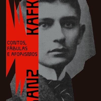 Capa de livro com rosto pontilhado e texto Kafka Contos, Fábulas e Aforismos