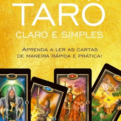 Capa de livro de tarô com cartas ilustradas e texto em português