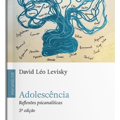 Capa do livro Adolescência com ilustração de árvore azul e nomes manuscritos