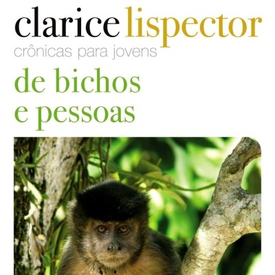 Capa de livro com título e foto de um macaco numa árvore