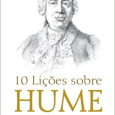 Capa do livro 10 Lições sobre Hume com retrato em traço cinza de um homem e texto em dourado e preto