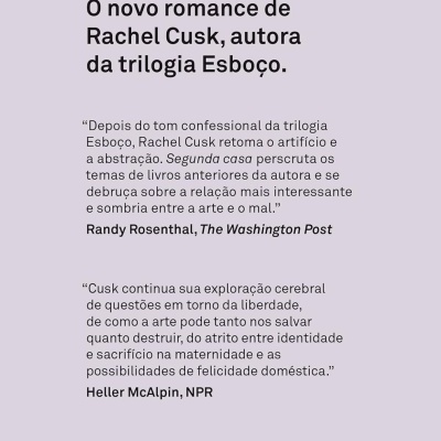 Texto promocional do novo romance de Rachel Cusk com citações e código de barras