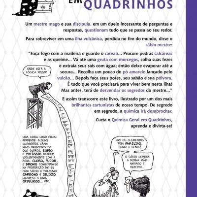 Capa do livro QUÍMICA GERAL EM QUADRINHOS com texto e ilustrações a preto e branco